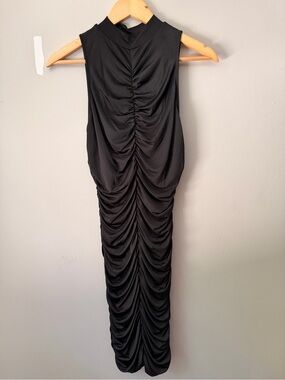 Sleeveless Black Ruched Maxi Dress